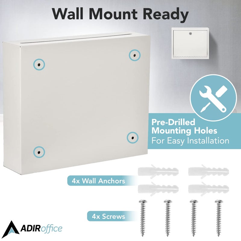 Adir Corp. AdirOffice Multi Purpose Mail Box with Lock - Heavy Duty Drop Box - Commercial Suggestion Box -Wall Mountable Safe and Secure Ballot Box - 3"" x 10"" x 12"" -White - Image 3